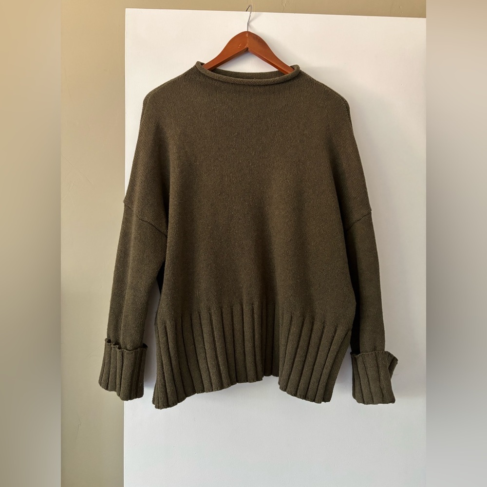 Madewell Cotton & Wool Olive Mock Neck Sweater
